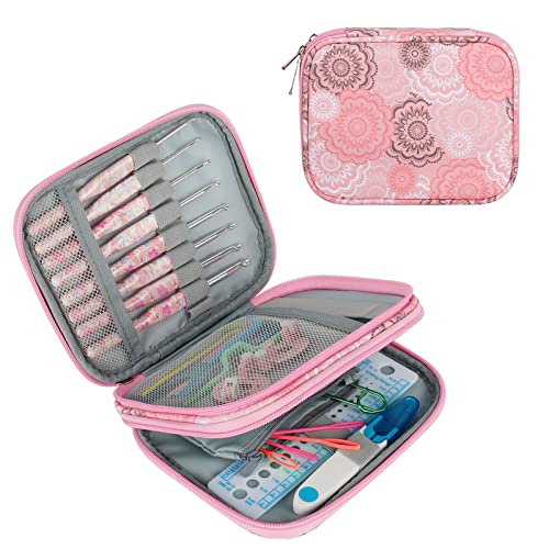 Aeelike Crochet Hooks Storage Case, Double-Layer Zip Crochet Case for Hooks, Circular Needles and Accessories, Travel Portable Crochet Hook Case Organiser Empty, Crochet Hook Holder for Crochet Lovers