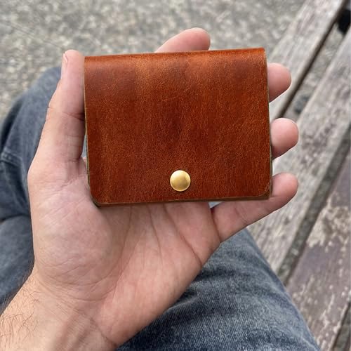 Image of Strutt Crushed Textured Genuine Leather Batua Wallet for Men & Women | Handcrafted Tan Leather Cash & Card Holder | Snap Button Closure | Compact Ethnic Money Pouch