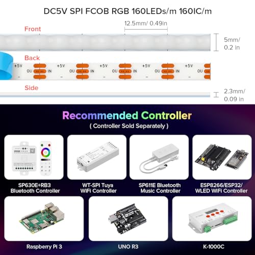 Tira de LED RGB 6.5FT BTF-LIGHTING FCOB WS2812B 160LED/m miniatura 3