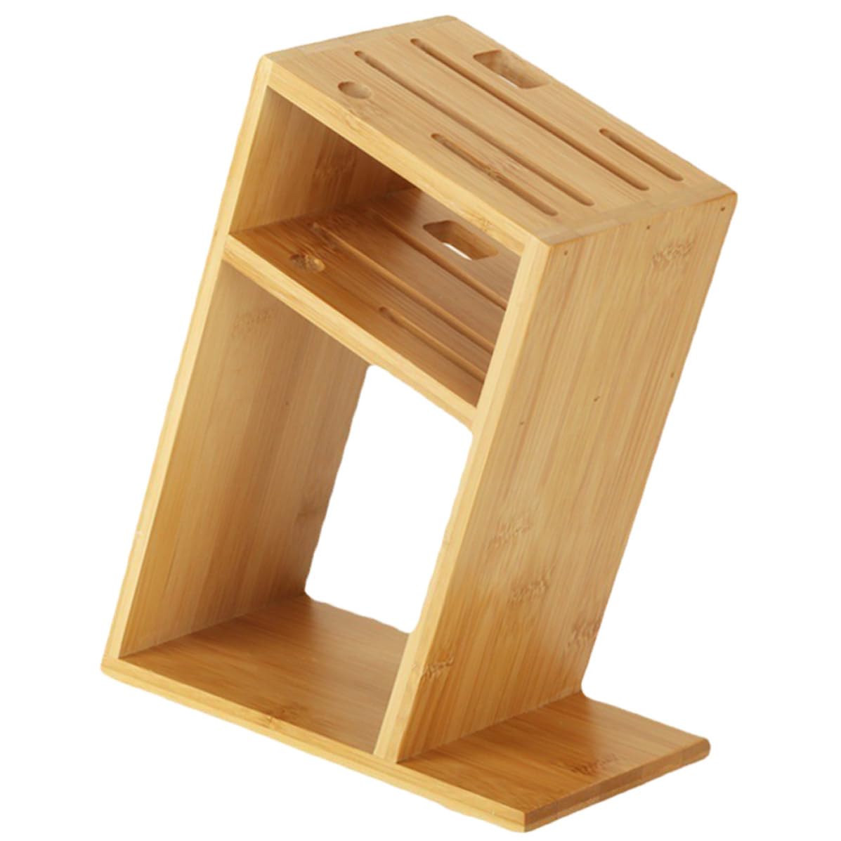 Bloque de cuchillos de bambú beige para mantener una cocina ordenada y segura