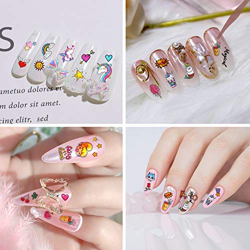 12 Blatt Nagelsticker Einhorn, VETPW Nagelaufkleber Wassertransfer Nagel Abziehbilder mit Muster Regenbogen Früchten… – Bild 7