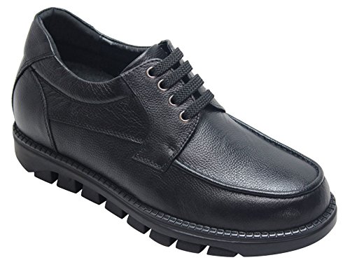 Image of CALTO Men's Invisible Height Increasing Elevator Shoes - Black Pebble Grain Leather Lace-up Casual Shoes - 3 Inches Taller - G6381 - Size 9.5 D(M) US