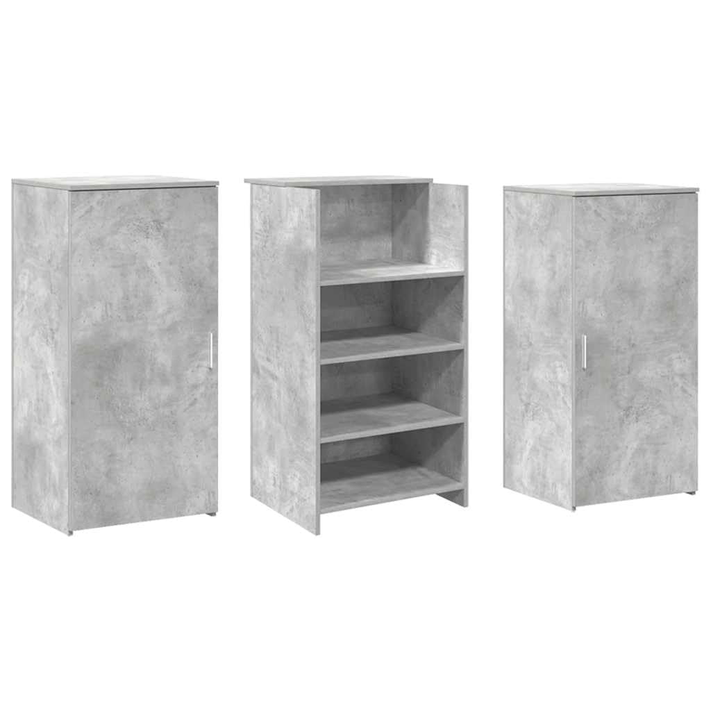 Banco reception grigio cemento 155 x 50 x 103,5 cm con ripiano incorporato e ampio spazio di archiviazione per uffici, mobile da reception con design versatile