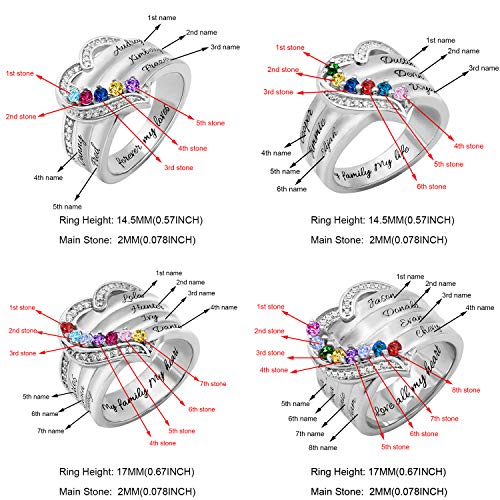 Getname Necklace Mothers Ring Sterling Silver with 1 2 3 4 5 6 7 8 9 Birthstones & Names Personalized Women Band Custom Stones Names White Gold Plated Gift for Mothers Day3