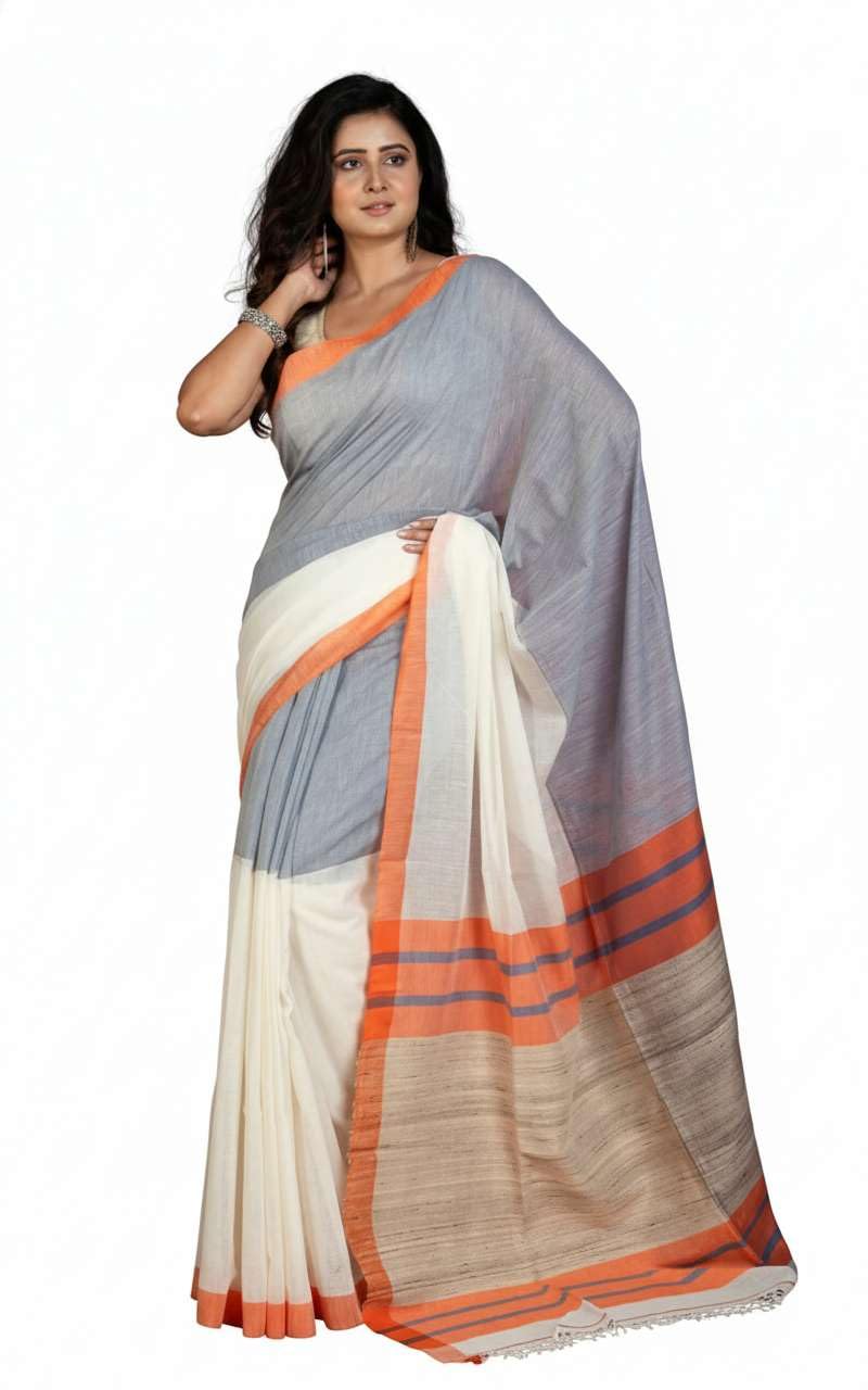 Traditional Gicha Tussar Soft Cotton Bengali Saree for Women with Blouse | Handwoven Pallu Work Both Border Cotton Saree | Ethnic Wear for Wedding, Party, Festive & Occasions