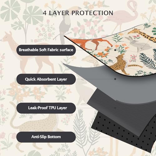 Image of IEUUMLER Washable Pee Pads for Dogs, 2 Pack Forest Pattern Reusable Waterproof Puppy Pads, Non-Slip Super Absorbent Dog Training Pad for Playpen Crate Bed EU013 Beige Jungle, 41x36