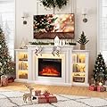 72" LED Lights Electric Fireplace with Mantel, Fireplace TV Stand for TVs Up to 80",Modern Entertainment Center with Storage, Delicate Three-Dimensional Molding with Remote Control for Living Room