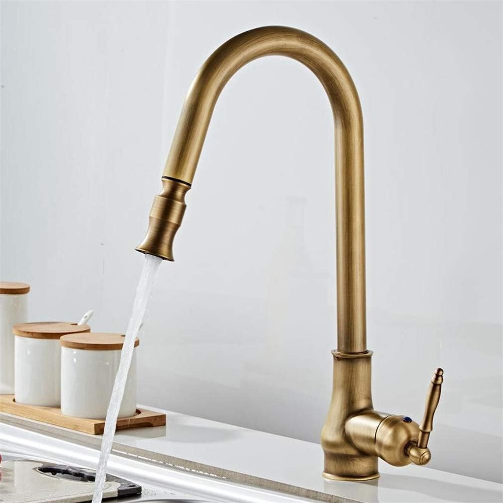 Antique Brass Kitchen Faucets Pull Out Spray Head Hot Cold 360 Degree Swivel Sink Faucet Water ...