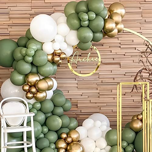 Image of Voircoloria 105pcs Sage Green Balloons 12inch Olive Green Balloons for Birthday Graduation Baby Shower Wedding Anniversary New Year Party Decorations