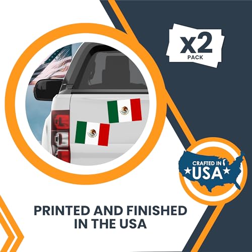 Image of Mexico Flag Decal Sticker - 2 Pack 3x5 Inch Vinyl Adhesive Decals for Cars, Trucks, Laptops, Toolboxes-UV Printed Weatherproof Mexican Flag Stickers, Made in USA