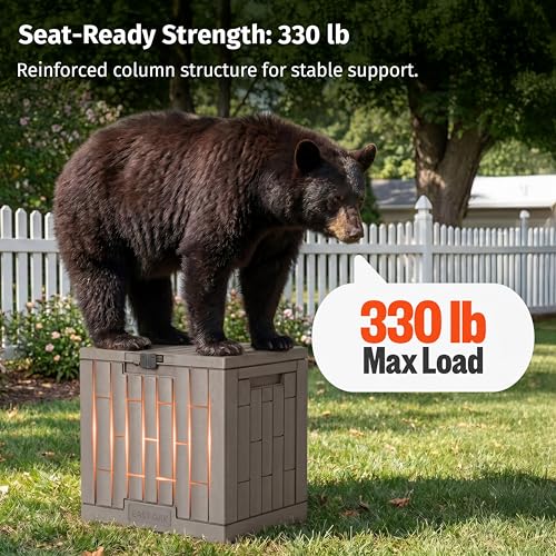 Image of EAST OAK Outdoor Storage Box, 31 Gallon Deck Box, Waterproof Resin Storage Bin for Patio Cushions, Gardening Tools, Accessories, Lockable, UV Resistant, Brown
