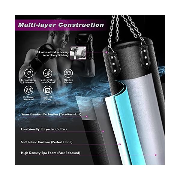 Heavy-Boxing-Bag-for-Adults-Youth-Non-Tear-Leather-Boxing-Equipment-Heavy-Bag-with-Adjustable-Wall-Bracket-Ceiling-Hook-Chain-4ft-Boxing-Bag-for-Kickboxing-Taekwondo-Karate-Muay-Training Heavy Boxing Bag for Adults & Youth, Non Tear Leather Boxing Equipment, Heavy Bag with Adjustable Wall Bracket Ceiling Hook Chain, 4ft Boxing Bag for Kickboxing Taekwondo Karate Muay Training