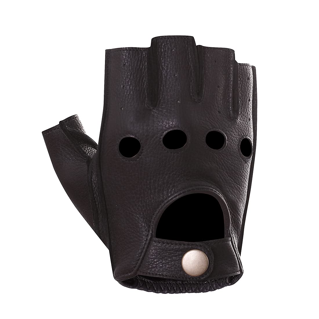 Harssidanzar Uomo Guanti da guida in pelle senza dita Mezze dita senza fodera in pelle di cervo GM005A