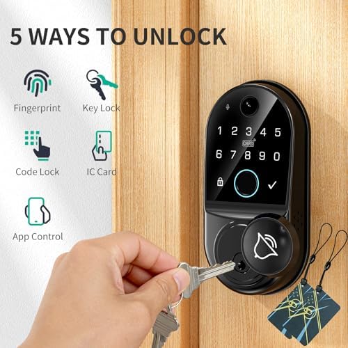 Image of Smart Door Lock for Front Door: WiFi & Camera with 1080p HD Night Vision