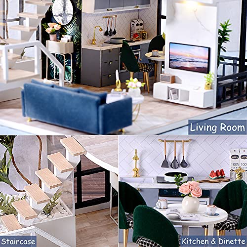 Image of TuKIIE DIY Miniature Dollhouse Kit with Furniture, 1:24 Scale Creative Room Mini Wooden Doll House Accessories Plus Dust Proof & Music Movement for Kids Teens Adults(Satisfied Time)