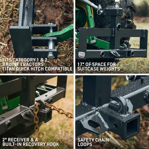 image for Titan Attachments 3 Point Hitch Receiver with Suitcase Rack, Cat 1/Cat