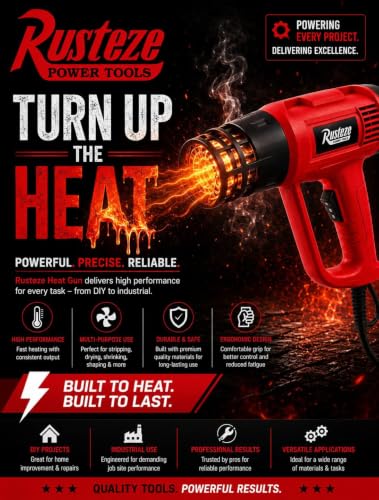 Image of Rusteze 2000W Heat Gun | Hot Air Gun with 2 Temperature Settings (350C /550C) | Heavy Duty Heat Blower for Paint Removal, Shrink Wrapping, PVC Pipe Bending, Crafts, DIY & Industrial Use
