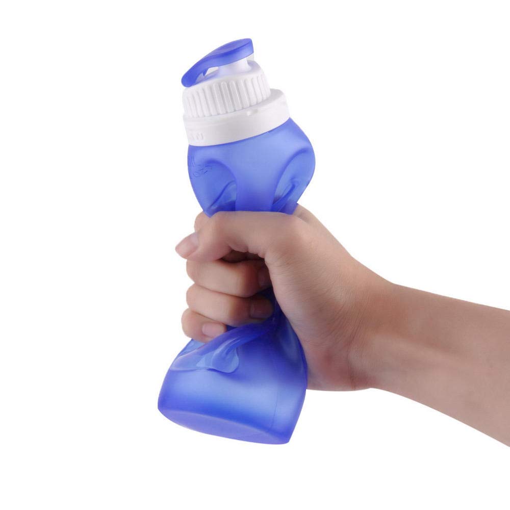 Botella de agua de silicona plegable creativa de 500 ml para deportes, camping, viajes, mi botella de bicicleta de plástico, color: rojo (color: azul)