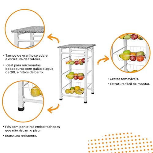 Fruteira Genova Tampo de Granito 3 Cestos Removíveis Branca
