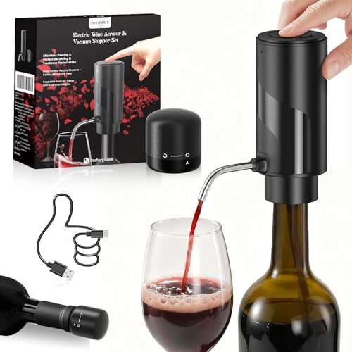 ZOYIDOUX Aerador de Vinho Elétrico, Descascador Recarrregável 3 em 1, Dispensador Automático, Decantador de Vinho com Tampa de Vinho Bloqueável, Presentes para Amantes de Vinho, Preto