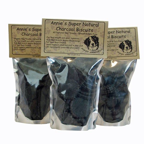 Annie's Organic Activated Charcoal Natural Dog Biscuits, 8oz Healthy, Homemade, Bad Breath Stomach Gas, Smelly Dogs.