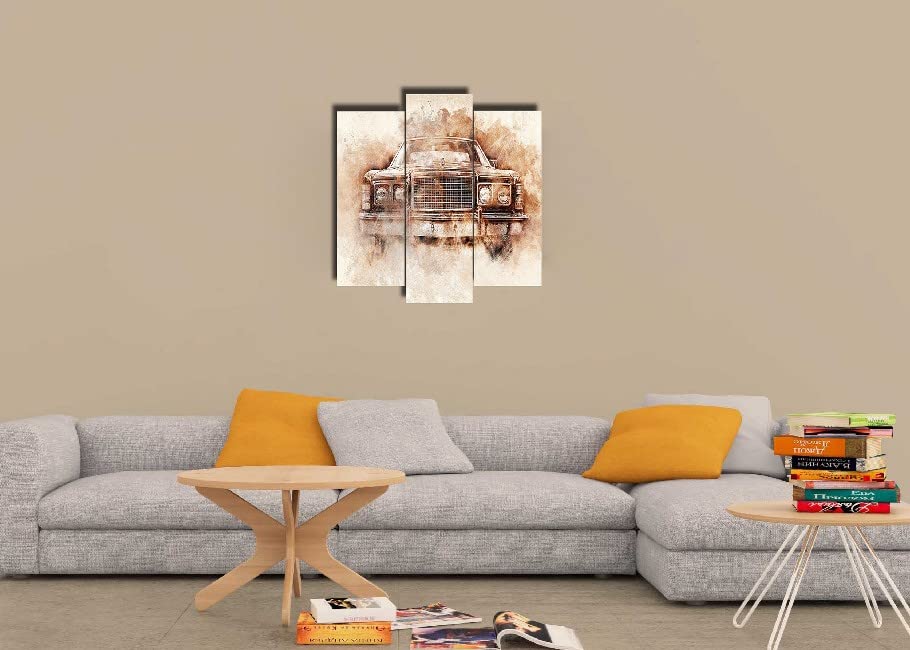 Tableau Machine pour masquer un mur vide avec un triptyque multicolore compact
