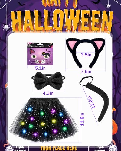 Set de disfraz de gato con tutu LED y accesorios miniatura 2