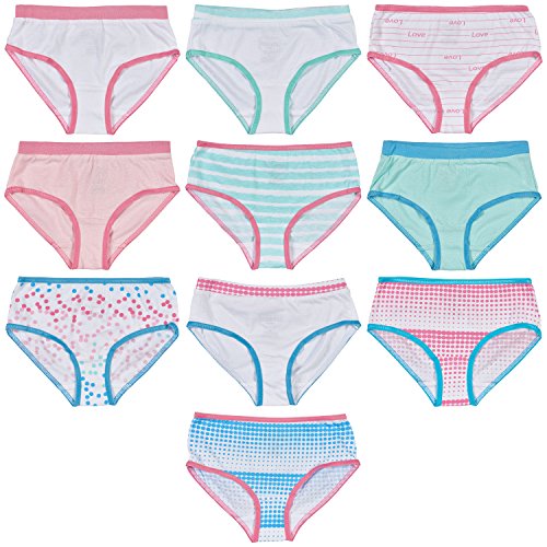 Trimfit Girls 100% Cotton Colorful Briefs Panties (Pack of 10), Dots/Love, X-Small (2-4)