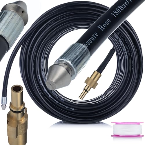 Rosfix Manguera de limpieza de canales, 20 m, 1 + 3 boquillas, compatible con BlackDecker