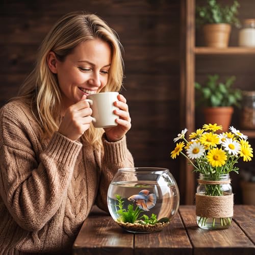 Image of Geelin 0.5 Gallon Plastic Fish Tank Large Bowl Shatterproof with Crystal Clear Clarity for Terrarium, Flower Vase Centerpiece Gift for Fish Lovers (Round)