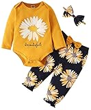 Baby Girl Clothes Gifts Outfits,Fall Winter Long Sleeve Romper and Pant Set Yellow Sunflower 12-18 months