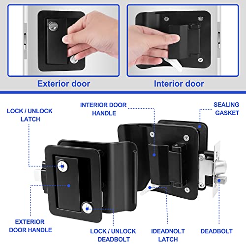 RV Door Locks for Travel Trailers, 2 Pack Black Camper Door Lock, Travel Trailer Door Latch, Zinc Alloy RV Camper Entry Door Lock Replacement Kit for Camper Horse Trailer Cargo Hauler