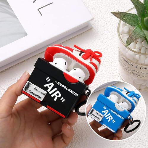 Image of [2Pack] Gedicht for Apple Airpods 2nd Generation Case Cover, Cute Cartoon Shoe Box Soft Silicone Protective Cases for AirPods 1&2 Case with Keychain for Women Men, Red+Blue