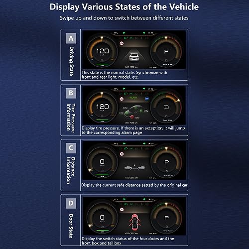 Fockety 9 Zoll Auto Head Up Display für Model 3/Y, IPS Bildschirm, WLAN Verbindung, Google Assistant, Carplay, Drehzahlmesser, Eingebettetes Design, Auto HUD Display für
