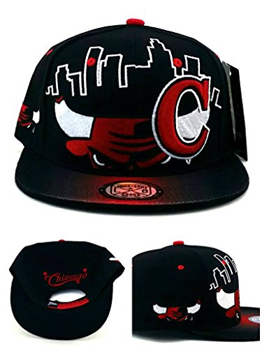 Chicago New Leader Bull Head Skyline Bulls Colors Black Red Era Snapback Hat Cap
