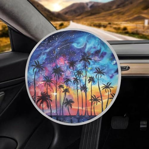 Image of Palm Tree Steering Wheel Cover Sunshade Reflect UV Sun and Heat Car Interior Sunshade Easy Installation Auto Interior Protector Universal for Cars Truck SUV Van