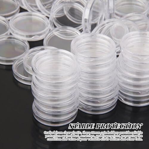 Porta monedas de 20 mm en pack de 200 cápsulas de plástico transparente apilables 4