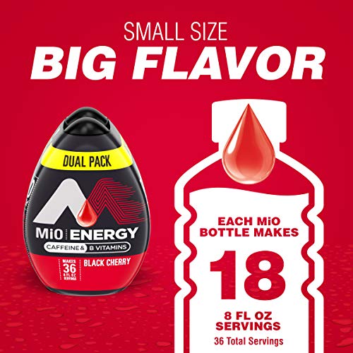 Image of MiO Energy Water Enhancer - Black Cherry Naturally Flavored Liquid Water Flavoring Drops Drink Mix with Caffeine & B Vitamins (6 ct Pack, 1.62 fl oz Bottles) packaging may vary
