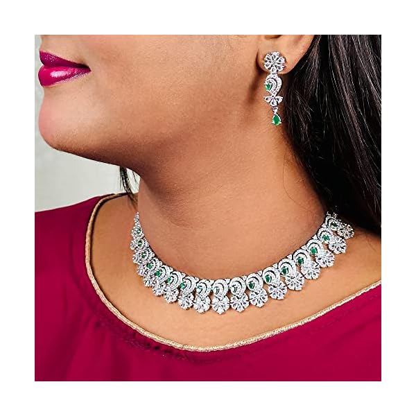 Sasitrends Rhodium Plated American Diamond Studded Necklace with Earring Fashion Jewellery Set for Women and Girls - Image 7