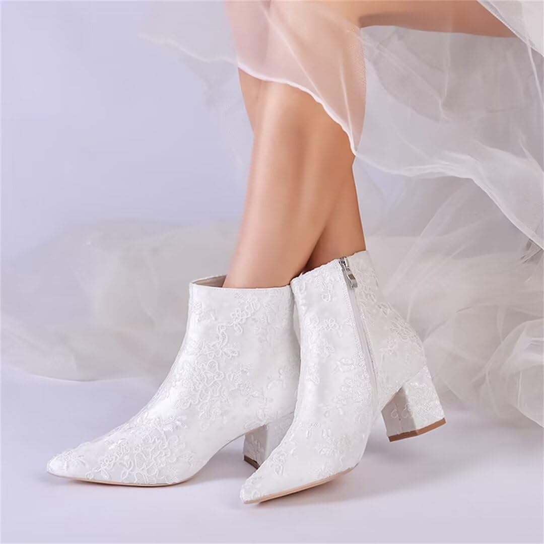 Lace Wedding Boots for Bride Block Heel Bridal Ankle Booties Wedding Heels Bride Shoes - Image 3