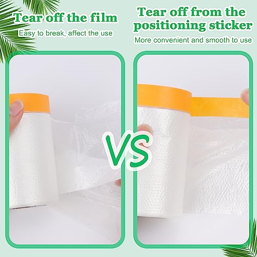 Image of 10 Pack Tape and Drape, 5x65.6 Ft Pre-Taped Masking Film for Auto Painting Covering, Plastic Pre-Adhesived Dust Paint Protective Drop Film for Furniture, Car, Floor