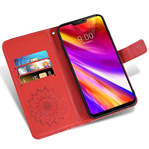Phone Case for LG G7 ThinQ Wallet with Tempered Glass Screen Protector and Leather Flip Cover Card Holder Stand Cell LGG7 One G 7 Plus LG7 Fit LG7ThinQ 7G Thin Q G7+ G7thinq LGG7thinq Women Men Red