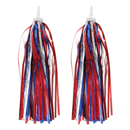 PATIKIL Rubans de vélo, Pompons colorés pour Guidon de Trottinette, Accessoires de décoration pour Filles pour vélo, Tricycle, Rouge Bleu