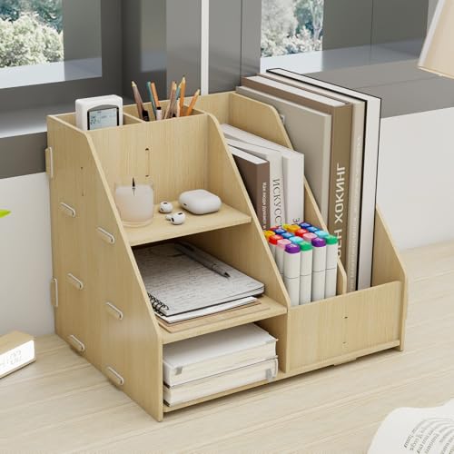 PUNCIA Organizador Escritorio Sobremesa de Madera con Revistero Portalápiz