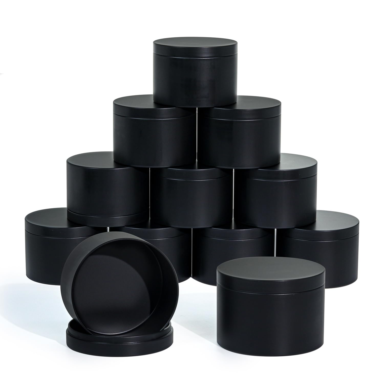 Aroparc Candle Tins with Lids, 3 Wicks Candle Jars 14oz/420ml, Black, 12 Pack, Seamless, Cylindrical, Candle Making Supplies