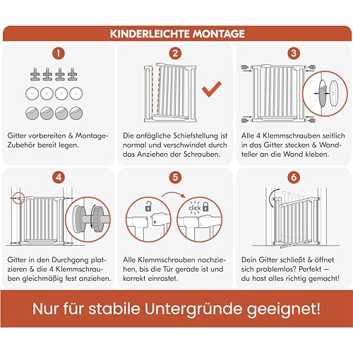 hauck Clear Step Autoclose 2, Schwarz - Kinderschutzgitter Hundegitter Verstellbare Breite 75-80cm, 77cm Hoch, Selbstschließend, Flacher Einstieg, Beidseitige Einhand Öffnung, ohne Bohren