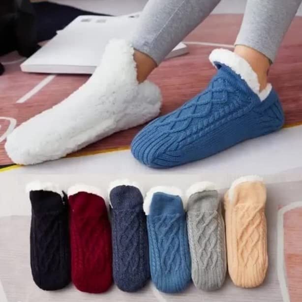 HXZDEY 6Color New Woven and Velvet House Slippers Socks for Women Men,Indoor Floor Non-Slip Thermal Home Bedroom Slippers, Soft Cozy House Socks Bye to Numbness & Edema,Pain and Swelling3