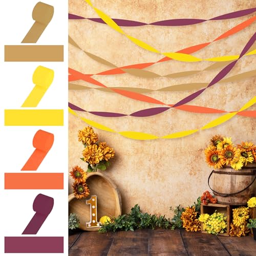 Image of 8 Rolls Fall Crepe Paper Streamers Fall Decorations Party Streamers for Birthday Baby Shower Wedding Party Decorations Thanksgiving Halloween Gender Reveal DIY Crafts