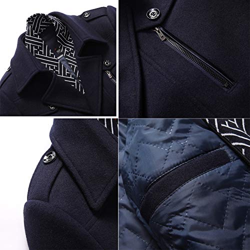Image of PRIJOUHE Men's Wool Blend Jacket Single Breasted Slim Fit Thick Winter Windproof Pea Coat with Removable Scarf
