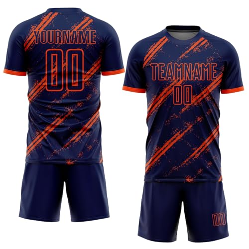 Generic Custom Soccer Jerseys for Men Women Youth Kids, Navy Orange Personalized Soccer Jersey Printed Name Number Logo Mens Clothing